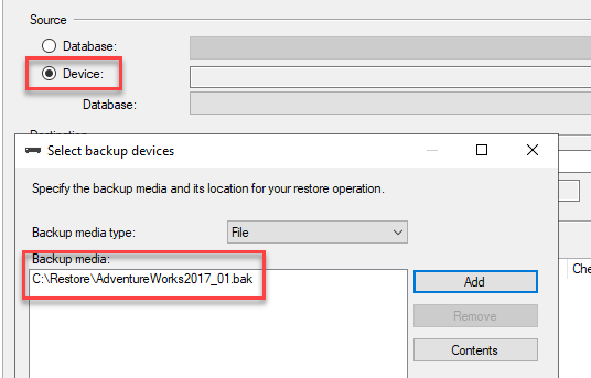 microsoft sql studio create a database from bak